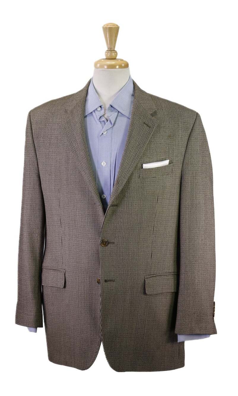 Lauren Ralph Lauren Black Tan Gray Knit Woven 3/2 Roll Lapel Wool Blazer 44R
